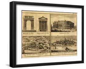 View of Pula, Arch of Sergi, Temple of Rome and Augustus, Amphitheatre and View of Koper, 1730-null-Framed Giclee Print