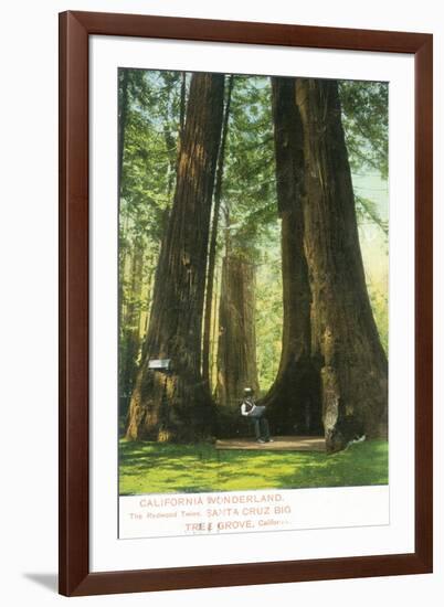 View of Redwood Twins at Big Tree Grove - Santa Cruz, CA-Lantern Press-Framed Art Print