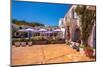 View of restaurant in Piazza Rafael Neville, Porto Rafael, Sardinia, Italy, Mediterranean, Europe-Frank Fell-Mounted Photographic Print