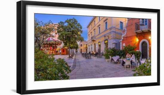 View of restaurant on Piazza Matteotti at dusk, Olbia, Sardinia, Italy, Mediterranean, Europe-Frank Fell-Framed Photographic Print