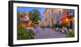 View of restaurant on Piazza Matteotti at dusk, Olbia, Sardinia, Italy, Mediterranean, Europe-Frank Fell-Framed Photographic Print