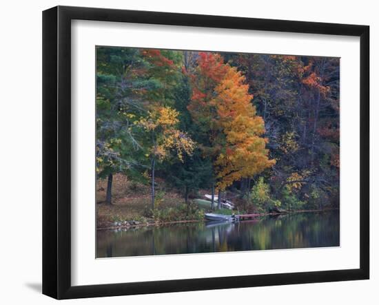View of River and Forest in Early Autumn, Pittsfield, Massachusetts, USA-Massimo Borchi-Framed Photographic Print