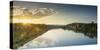 View of River Elbe and Pirna at dawn, Saxony, Germany-Ian Trower-Stretched Canvas