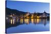 View of River Moselle and Bernkastel-Kues at dusk, Rhineland-Palatinate, Germany, Europe-Ian Trower-Stretched Canvas