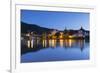 View of River Moselle and Bernkastel-Kues at dusk, Rhineland-Palatinate, Germany, Europe-Ian Trower-Framed Photographic Print