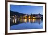 View of River Moselle and Bernkastel-Kues at dusk, Rhineland-Palatinate, Germany, Europe-Ian Trower-Framed Photographic Print