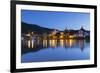 View of River Moselle and Bernkastel-Kues at dusk, Rhineland-Palatinate, Germany, Europe-Ian Trower-Framed Photographic Print