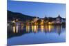 View of River Moselle and Bernkastel-Kues at dusk, Rhineland-Palatinate, Germany, Europe-Ian Trower-Mounted Photographic Print