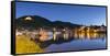 View of River Moselle and Bernkastel-Kues at dusk, Rhineland-Palatinate, Germany, Europe-Ian Trower-Framed Stretched Canvas