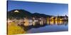 View of River Moselle and Bernkastel-Kues at dusk, Rhineland-Palatinate, Germany, Europe-Ian Trower-Stretched Canvas