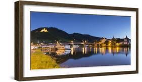 View of River Moselle and Bernkastel-Kues at dusk, Rhineland-Palatinate, Germany, Europe-Ian Trower-Framed Photographic Print