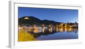 View of River Moselle and Bernkastel-Kues at dusk, Rhineland-Palatinate, Germany, Europe-Ian Trower-Framed Photographic Print