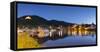 View of River Moselle and Bernkastel-Kues at dusk, Rhineland-Palatinate, Germany, Europe-Ian Trower-Framed Stretched Canvas