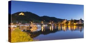 View of River Moselle and Bernkastel-Kues at dusk, Rhineland-Palatinate, Germany, Europe-Ian Trower-Stretched Canvas
