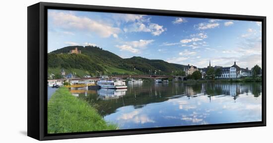 View of River Moselle and Bernkastel-Kues, Rhineland-Palatinate, Germany, Europe-Ian Trower-Framed Stretched Canvas