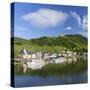 View of River Moselle and Bernkastel-Kues, Rhineland-Palatinate, Germany-Ian Trower-Stretched Canvas