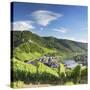 View of River Moselle and Bernkastel-Kues, Rhineland-Palatinate, Germany-Ian Trower-Stretched Canvas