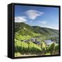 View of River Moselle and Bernkastel-Kues, Rhineland-Palatinate, Germany-Ian Trower-Framed Stretched Canvas