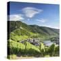 View of River Moselle and Bernkastel-Kues, Rhineland-Palatinate, Germany-Ian Trower-Stretched Canvas