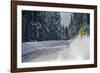 View of road between forest at winter day-Panoramic Images-Framed Photographic Print