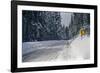 View of road between forest at winter day-Panoramic Images-Framed Photographic Print