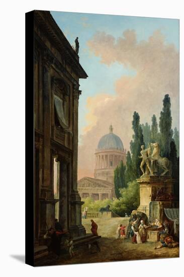 View of Rome with the Horse Tamer of the Monte Cavallo, 1786-Hubert Robert-Stretched Canvas