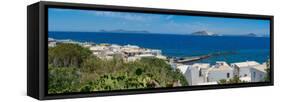 View of rooftops and the sea in the town of Mandraki, Mandraki, Nisyros, Dodecanese, Greek Islands-Frank Fell-Framed Stretched Canvas