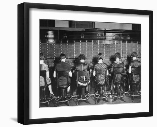 View of Row of Operators from Behind at Busy Switchboard at Telephone Company-Louis R^ Bostwick-Framed Photographic Print