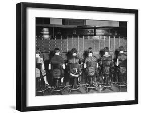 View of Row of Operators from Behind at Busy Switchboard at Telephone Company-Louis R^ Bostwick-Framed Photographic Print