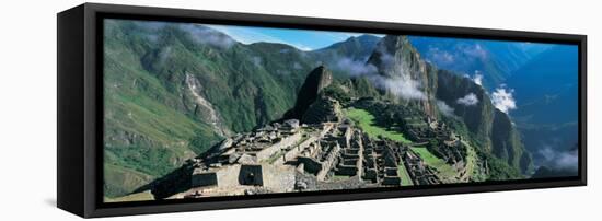 View of Ruins of Ancient Buildings, Inca Ruins, Machu Picchu, Peru-null-Framed Stretched Canvas