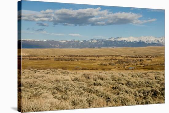 View of sagebrush prairie habitat, with distant mountain range, Walden, Colorado-Chris & Tilde Stuart-Stretched Canvas