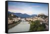 View of Salzach River and Hohensalzburg Castle above The Old City, Salzburg, Austria, Europe-Jane Sweeney-Framed Stretched Canvas