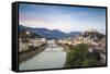 View of Salzach River and Hohensalzburg Castle above The Old City, Salzburg, Austria, Europe-Jane Sweeney-Framed Stretched Canvas