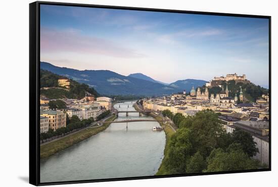 View of Salzach River and Hohensalzburg Castle above The Old City, Salzburg, Austria, Europe-Jane Sweeney-Framed Stretched Canvas