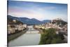 View of Salzach River and Hohensalzburg Castle above The Old City, Salzburg, Austria, Europe-Jane Sweeney-Stretched Canvas