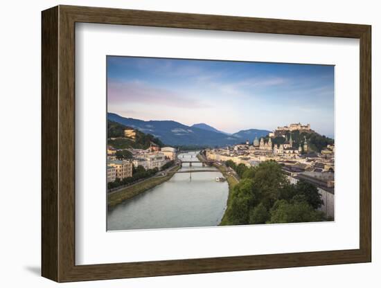 View of Salzach River and Hohensalzburg Castle above The Old City, Salzburg, Austria, Europe-Jane Sweeney-Framed Photographic Print