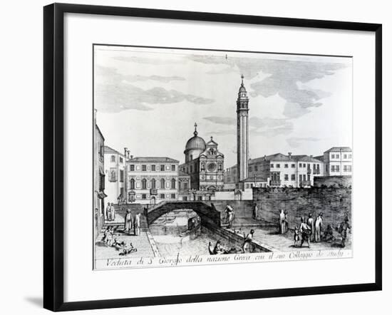 View of San Giorgio Dei Greci and the Flanginian School, Venice (Engraving)-Italian-Framed Giclee Print