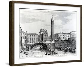 View of San Giorgio Dei Greci and the Flanginian School, Venice (Engraving)-Italian-Framed Giclee Print