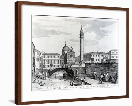 View of San Giorgio Dei Greci and the Flanginian School, Venice (Engraving)-Italian-Framed Giclee Print