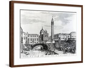 View of San Giorgio Dei Greci and the Flanginian School, Venice (Engraving)-Italian-Framed Giclee Print