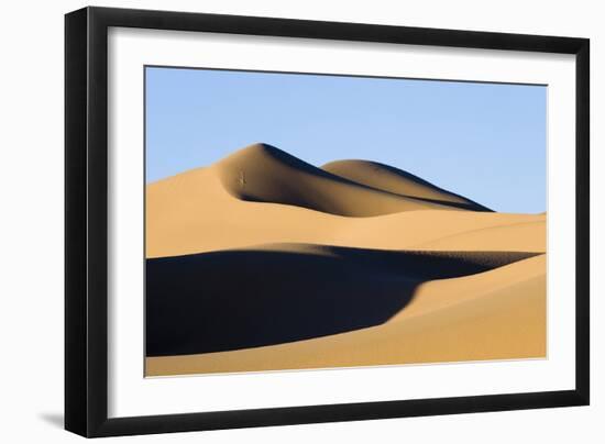 View of sand dunes in desert habitat, Khongoryn Els Sand Dunes, Southern Gobi Desert, Mongolia-David Tipling-Framed Photographic Print