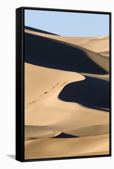 View of sand dunes in desert habitat, Khongoryn Els Sand Dunes, Southern Gobi Desert, Mongolia-David Tipling-Framed Stretched Canvas