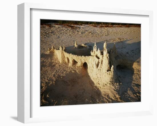 View of Sandcastle on Beach-David Barnes-Framed Premium Photographic Print