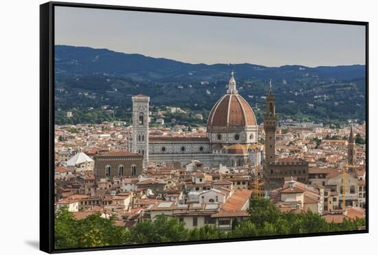 View of Santa Maria Del Fiore Cathedral and Palazzo Vecchio from Forte Belvedere-Guido Cozzi-Framed Stretched Canvas