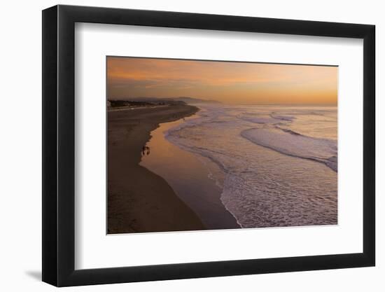 View of sea and beach at sunset, Ocean Beach, Pacific Ocean coast of San Francisco, California-Bob Gibbons-Framed Photographic Print