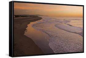 View of sea and beach at sunset, Ocean Beach, Pacific Ocean coast of San Francisco, California-Bob Gibbons-Framed Stretched Canvas