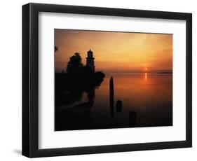 View of Sea and Lighthouse at Sunset, Cheboygan, Michigan, USA-Adam Jones-Framed Photographic Print