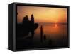 View of Sea and Lighthouse at Sunset, Cheboygan, Michigan, USA-Adam Jones-Framed Stretched Canvas