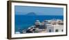 View of sea and whitewashed buildings and rooftops of Mandraki, Mandraki, Nisyros, Dodecanese-Frank Fell-Framed Photographic Print