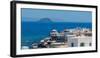 View of sea and whitewashed buildings and rooftops of Mandraki, Mandraki, Nisyros, Dodecanese-Frank Fell-Framed Photographic Print